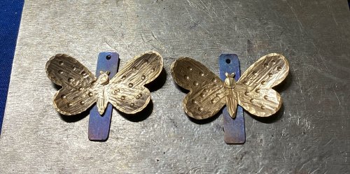 Susan LeGuyader's Butterfly Earrings - , Contemporary Wire Jewelry, Dapping, Dapping Jewelry, How To Punch Holes, Hole Punching, Punch A Hole, Texturing, Butane Torch, Soldering, Solder, butterfly earrings